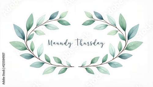 Minimalist Maundy Thursday greeting card with olive branches, simplicity photo