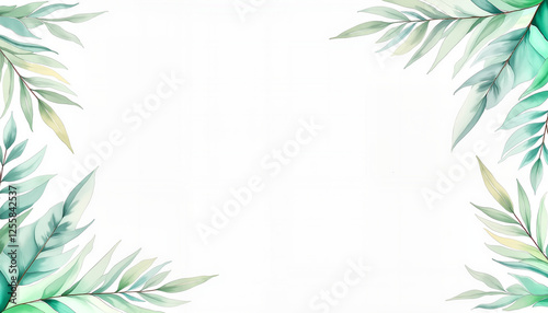 Elegant palm leaves arranged in symmetry, soothing pastel background