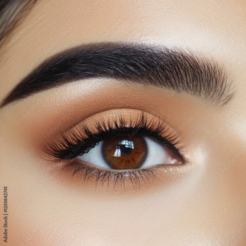 Obraz premium Close-up eye makeup, peach tones, natural light. Beauty blog post image
