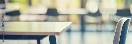 Empty office desk with vacant chairs and monitors, symbolizing layoffs and workplace downsizing. Concept of job loss, corporate restructuring, and economic uncertainty in modern business environment.