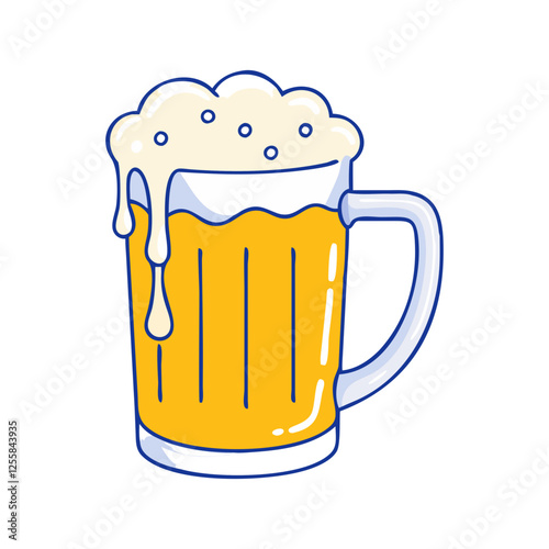 Vector Illustration of Beer Mug with Overflowing Foam.