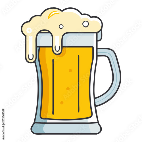 Vector Illustration of Beer Mug with Overflowing Foam, A vibrant vector image of a beer mug with golden beer and foam overflowing, ideal for party or bar concepts.
