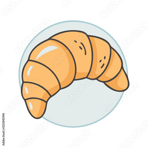 Golden Croissant in Circular Background Illustration, A clean vector illustration of a golden croissant with a flaky texture, placed within a soft circular background.
