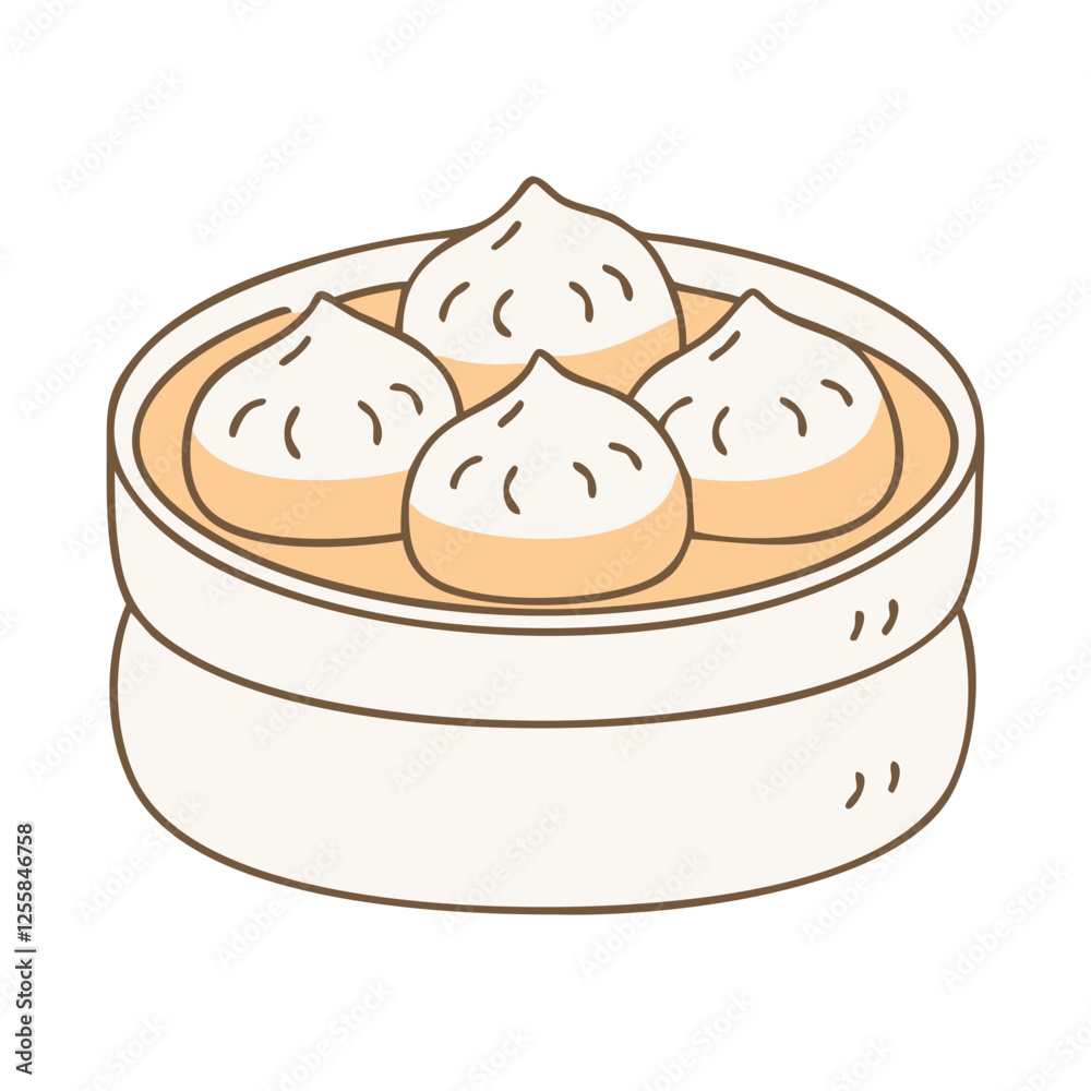 Dumplings in Bamboo Steamer Basket Illustration, A simple vector illustration of freshly steamed dumplings placed in a bamboo steamer basket, ready to serve.
Dumplings in Bamboo Steamer Basket Illustration, A simple vector illustration of freshly steamed dumplings placed in a bamboo steamer basket, ready to serve.