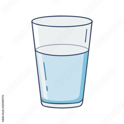 Vector Illustration of Water in Glass, A simple and clean vector illustration of a glass filled with refreshing blue water, perfect for hydration.

