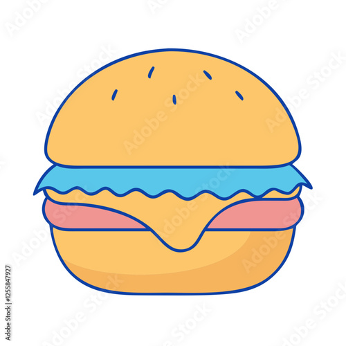 Vector Illustration of Simple Cheeseburger, A vector illustration of a simple cheeseburger with cheese and a smooth bun, representing a classic snack.
