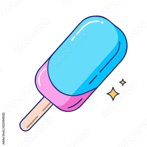 Vector Illustration of Blue and Pink Popsicle, A vector illustration of a blue and pink popsicle on a stick, sparkling and representing a refreshing frozen treat.
