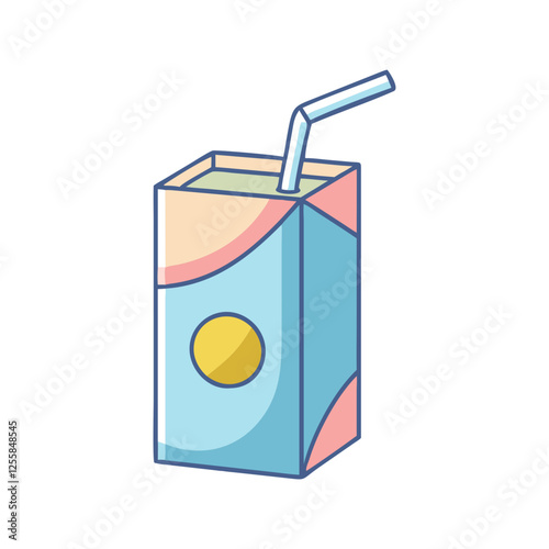 Vector Illustration of Juice Box with Straw, A vector illustration of a juice box with a straw, representing a refreshing beverage option.
