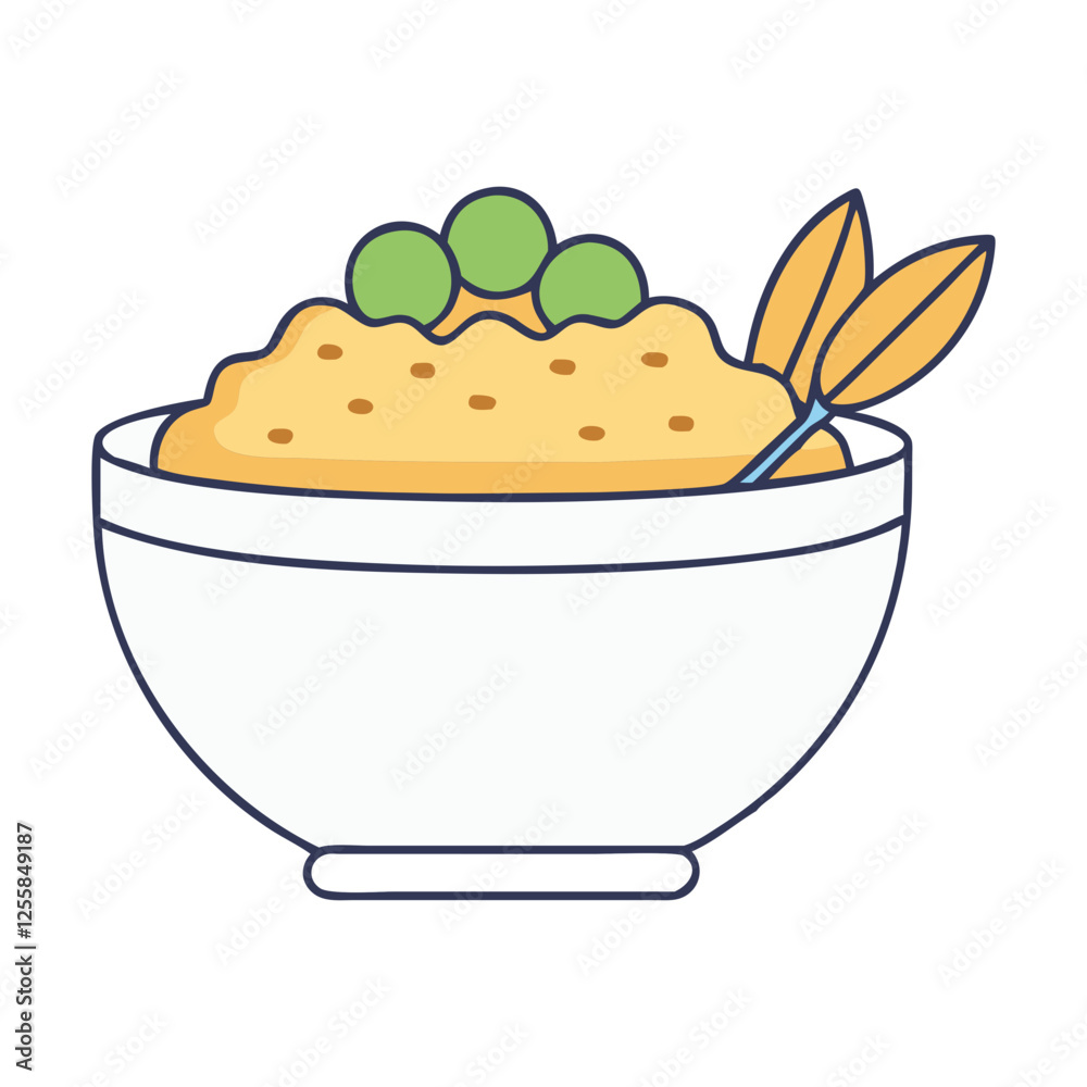 Vector Illustration of Oatmeal with Green Fruit, A vector illustration of a bowl of oatmeal topped with green fruit and oat leaves, symbolizing a healthy breakfast option.
Vector Illustration of Oatmeal with Green Fruit, A vector illustration of a bowl of oatmeal topped with green fruit and oat leaves, symbolizing a healthy breakfast option.
