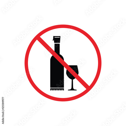warning sign icon, prohibited from bringing alcoholic beverages - warning area on a round board with a red line