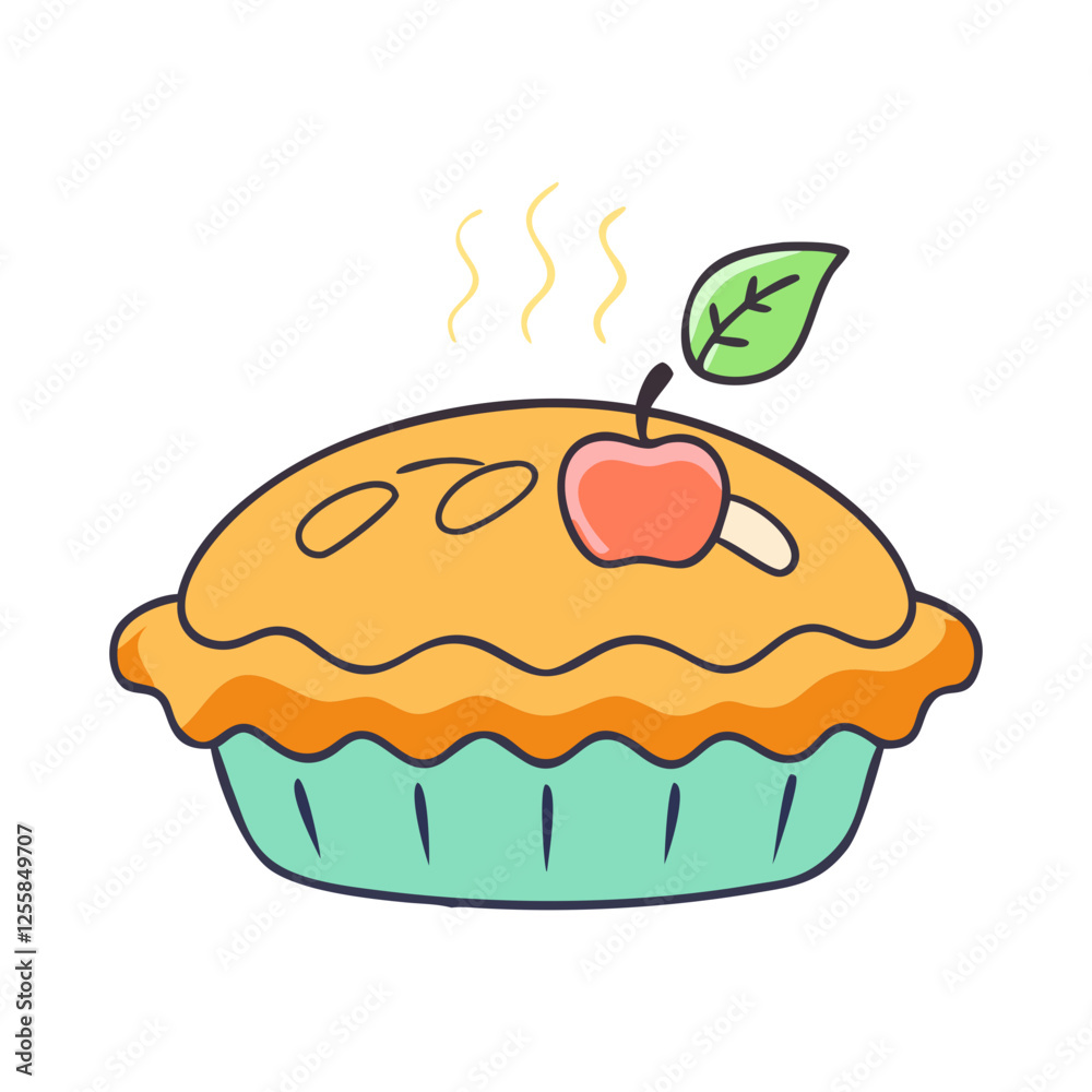 Vector illustration of a fresh apple pie, A colorful vector illustration of a freshly baked apple pie with a small apple and leaf on top, emitting steam.
Vector illustration of a fresh apple pie, A colorful vector illustration of a freshly baked apple pie with a small apple and leaf on top, emitting steam.