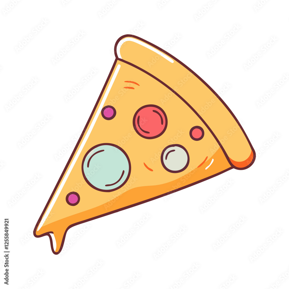 Vector illustration of a slice of pizza, A colorful vector illustration of a slice of pizza topped with pepperoni, cheese, and colorful ingredients.
Vector illustration of a slice of pizza, A colorful vector illustration of a slice of pizza topped with pepperoni, cheese, and colorful ingredients.