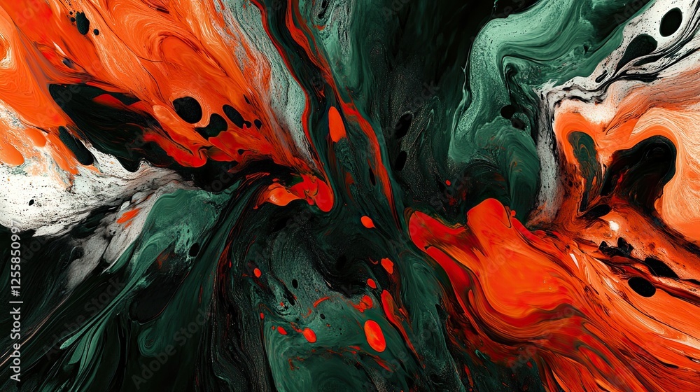 Obraz premium Abstract Swirls of Orange, Green, and White Paint: Modern Art Texture