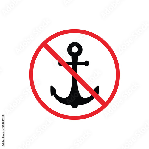 warning sign icon, no anchoring allowed - warning area on round board with red line