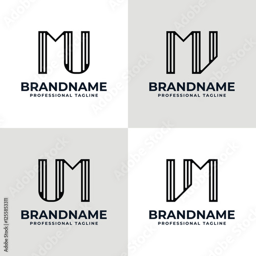 Letters MU UM MV VM Stripe Logo, suitable for any business with MU UM MV VM initials