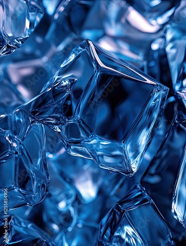 Captivating close-up of glistening ice cubes in a cool blue tone