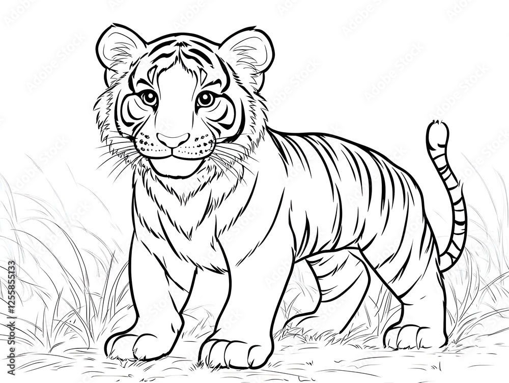 Fototapeta premium Cute Cartoon Tiger Outline for Coloring and Educational Activities for Kids