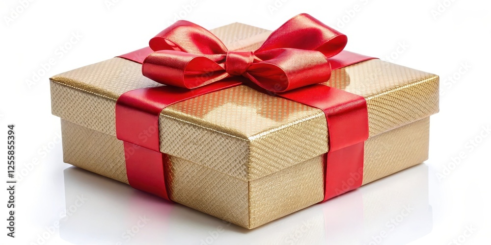 Gold Gift Box with Red Ribbon Bow Gold Gift Box with Red Ribbon Bow