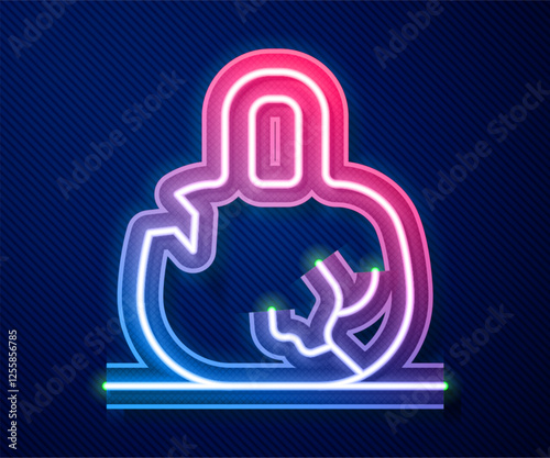 Glowing neon line Broken weight icon isolated on blue background. Kilogram weight block for weight lifting and scale. Mass symbol. Vector