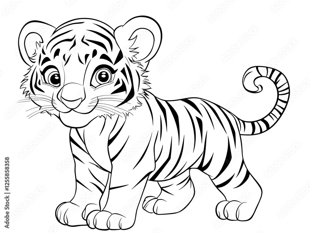 Fototapeta premium Cute Tiger Cartoon with Blank Outline for Kids to Color