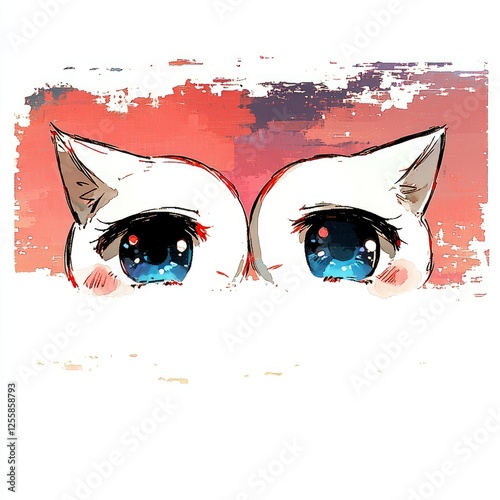 Anime Cat Eyes Gazing at Sunset Artistic Illustration photo