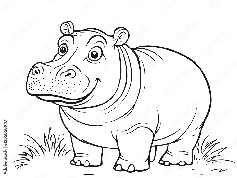 Fototapeta premium Cute Hippopotamus Cartoon Outline for Kids to Color and Customize