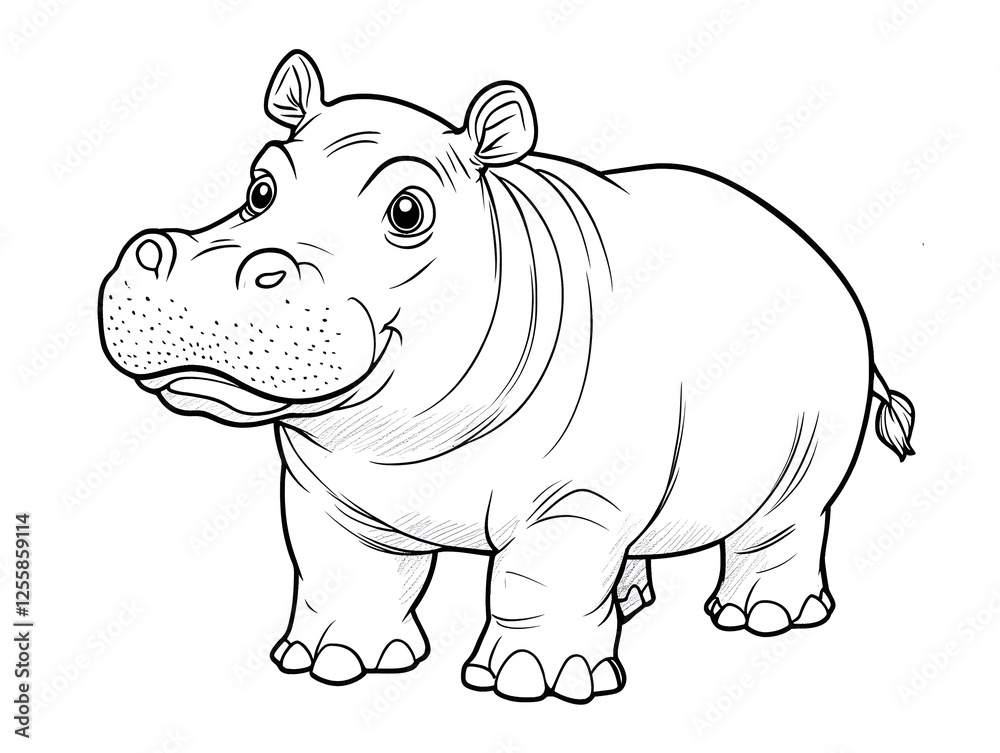 Fototapeta premium Cute Cartoon Hippopotamus with Blank Outline for Kids Coloring