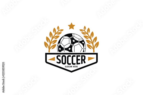 football logo with combination of leaves and gold stars in flat design style