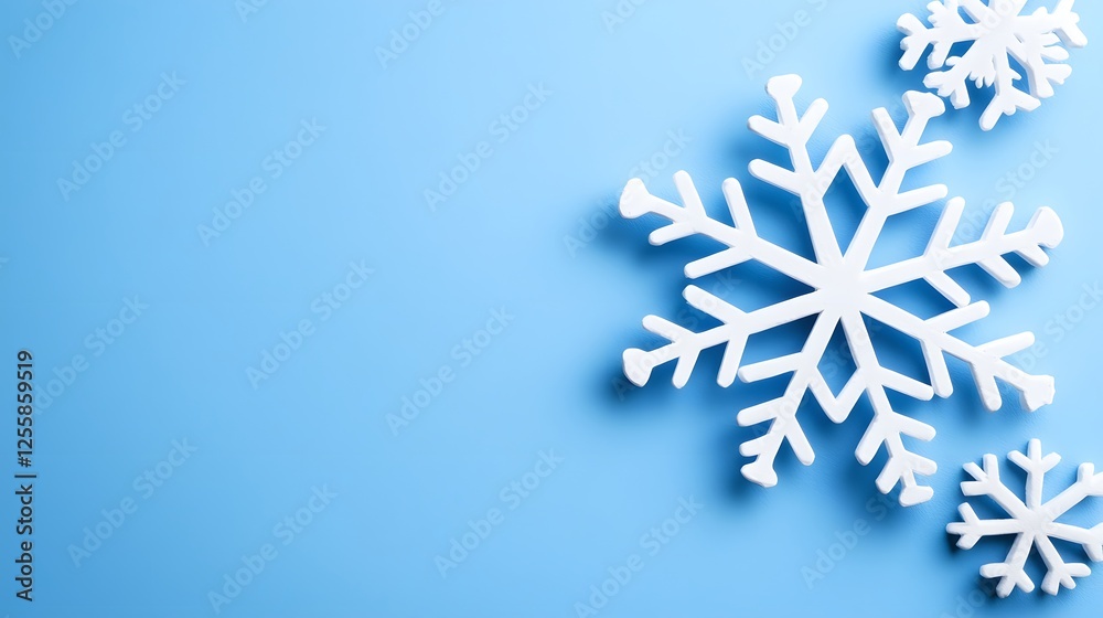 Snowflakes Falling on a Soft Blue Background in Winter Season Snowflakes Falling on a Soft Blue Background in Winter Season