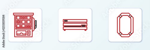 Set line Poker table, Slot machine and Video game console icon. Vector