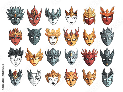 Italian carnival masks cartoon vector set. Venetian masquerades face middle ages traditional coverings, anonymity party holiday festival costume accessories, isolated illustrations on white