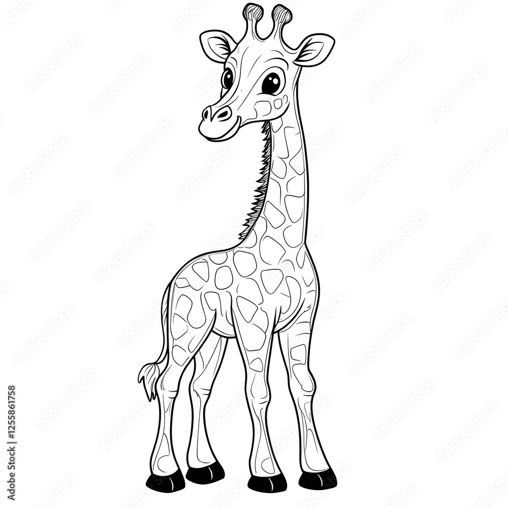 Fototapeta premium Cute Cartoon Giraffe with Blank Outline for Kids Coloring and Drawing Activity