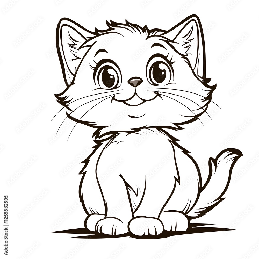 Cute Cartoon Cat with Blank Outline for Kids Coloring Activity Cute Cartoon Cat with Blank Outline for Kids Coloring Activity