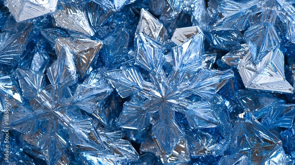 Delicate Blue Snowflakes on Shimmering Blue Surface in Winter Scene Delicate Blue Snowflakes on Shimmering Blue Surface in Winter Scene