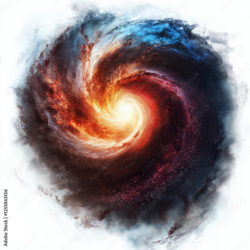 Fototapeta premium Vibrant cosmic spiral blending fiery reds and deep blues in a starry void