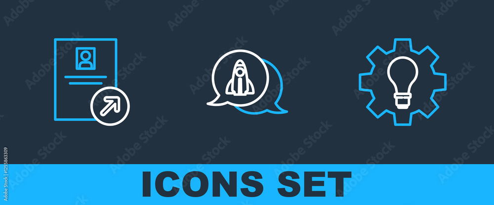 Set line Light bulb and gear, Job promotion and Startup project concept icon. Vector Set line Light bulb and gear, Job promotion and Startup project concept icon. Vector