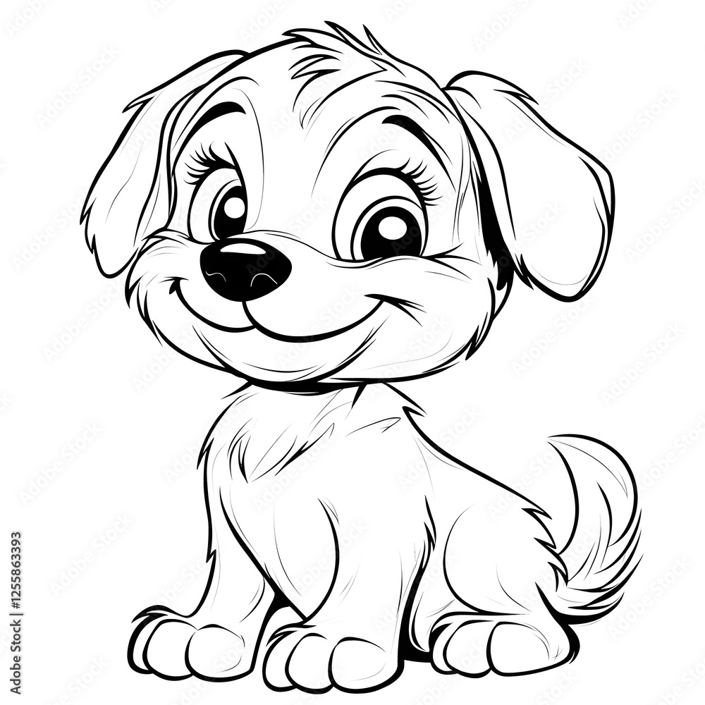 Fototapeta premium Cute and Playful Cartoon Puppy with Blank Outline for Kids to Color and Decorate