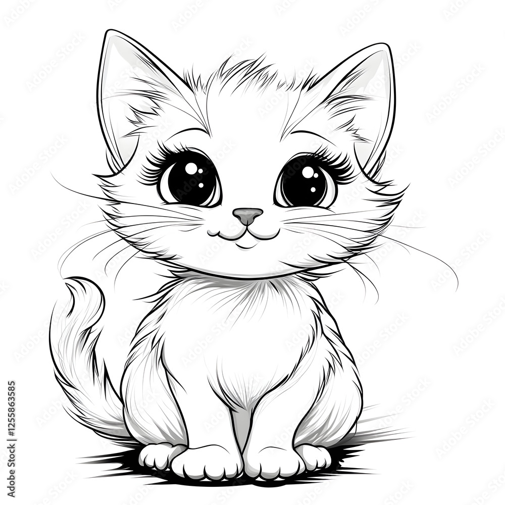 Cute Cartoon Kitten with Blank Outline for Kids Coloring and Creativity Cute Cartoon Kitten with Blank Outline for Kids Coloring and Creativity
