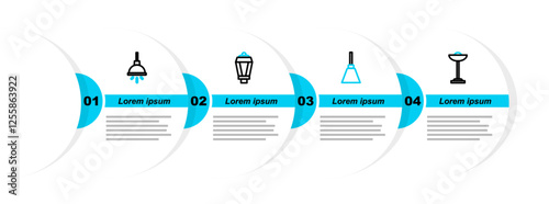 Set line Floor lamp, Chandelier, Garden light and icon. Vector