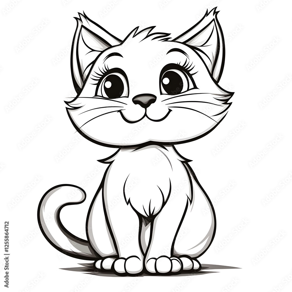 Fototapeta premium Cute cartoon cat with blank outline for kids to color and decorate