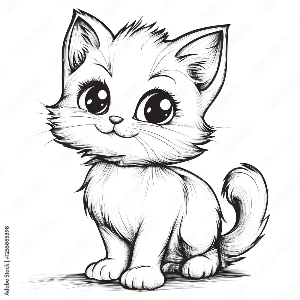 Fototapeta premium Cute Cartoon Kitten Outline for Coloring and Drawing