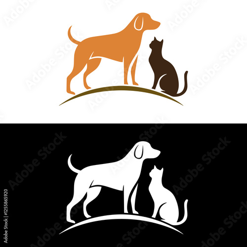 Modern style pets logos, icons. Dog, cat illustrations and symbols	