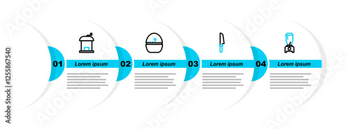 Set line Blender, Knife, Kitchen timer and Manual coffee grinder icon. Vector