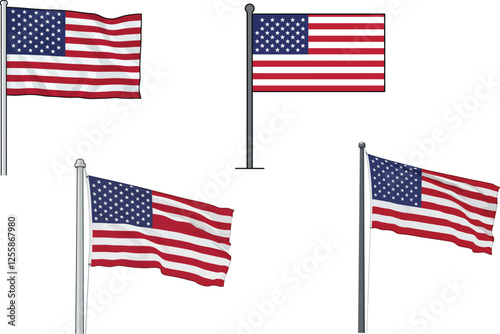 American flag icons represent the national symbol of the United States and usa map with map of usa, us map, united states map, map of us, map of united states, america map state vector illustration