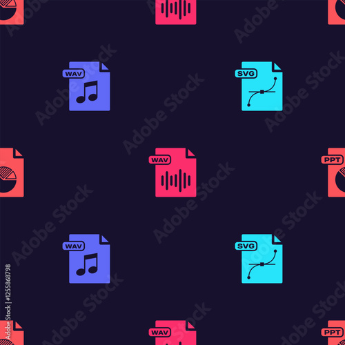 Set SVG file document, WAV, and PPT on seamless pattern. Vector