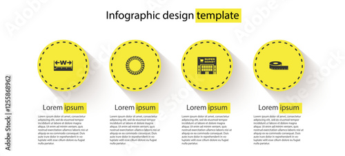 Set Measuring height and length, Laurel wreath, Supermarket building and Tape measure. Business infographic template. Vector