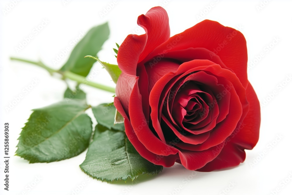 Close-up of a single red rose with vibrant green leaves. Close-up of a single red rose with vibrant green leaves.