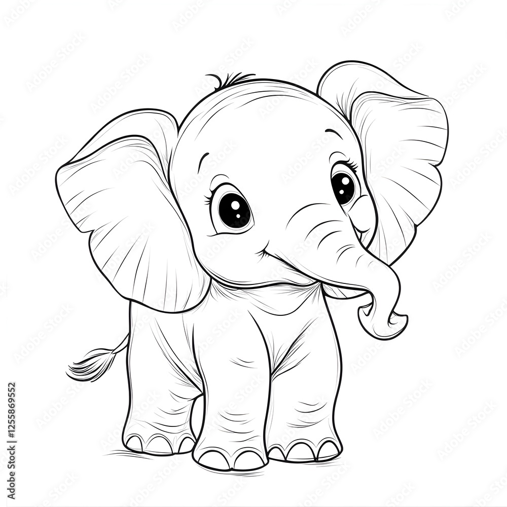 Cute Cartoon Elephant with Blank Outline for Kids to Color