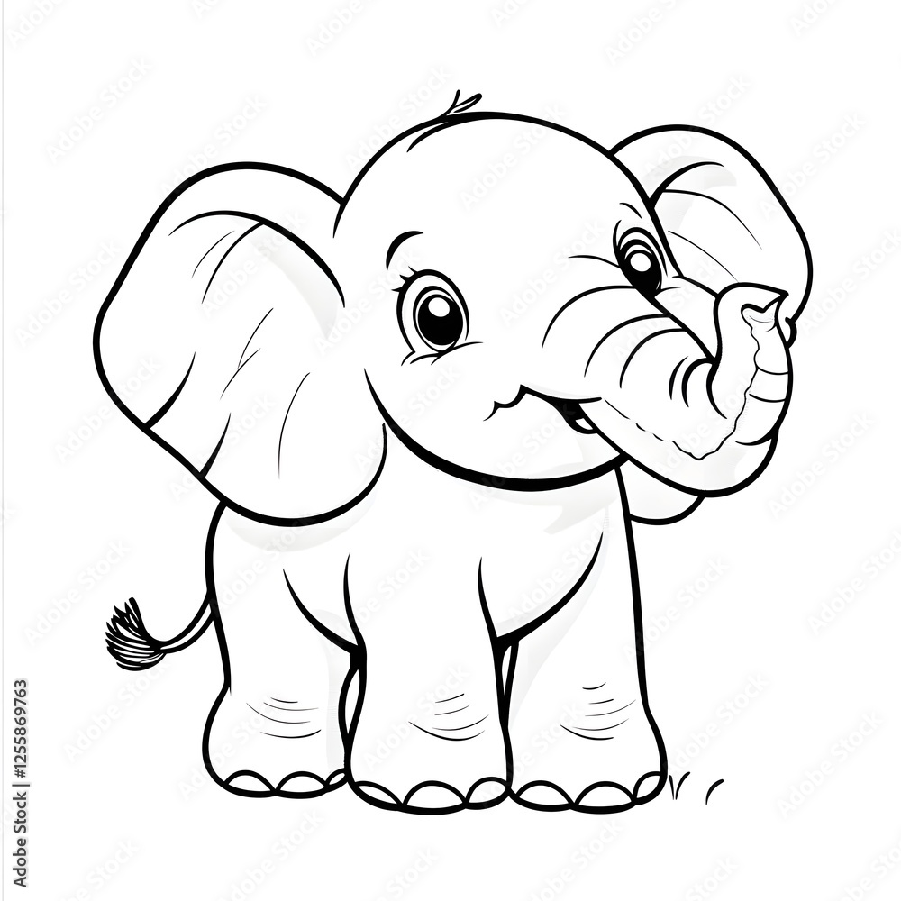 Obraz premium Cute Cartoon Elephant with Blank Outline for Kids to Color