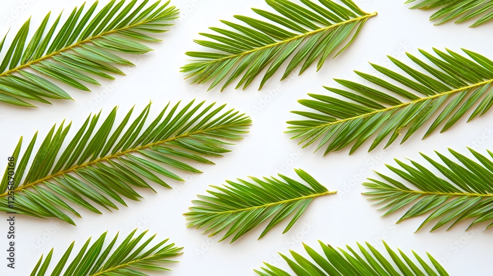 Fresh Green Palm Leaves on White Background for Tropical Decor Fresh Green Palm Leaves on White Background for Tropical Decor